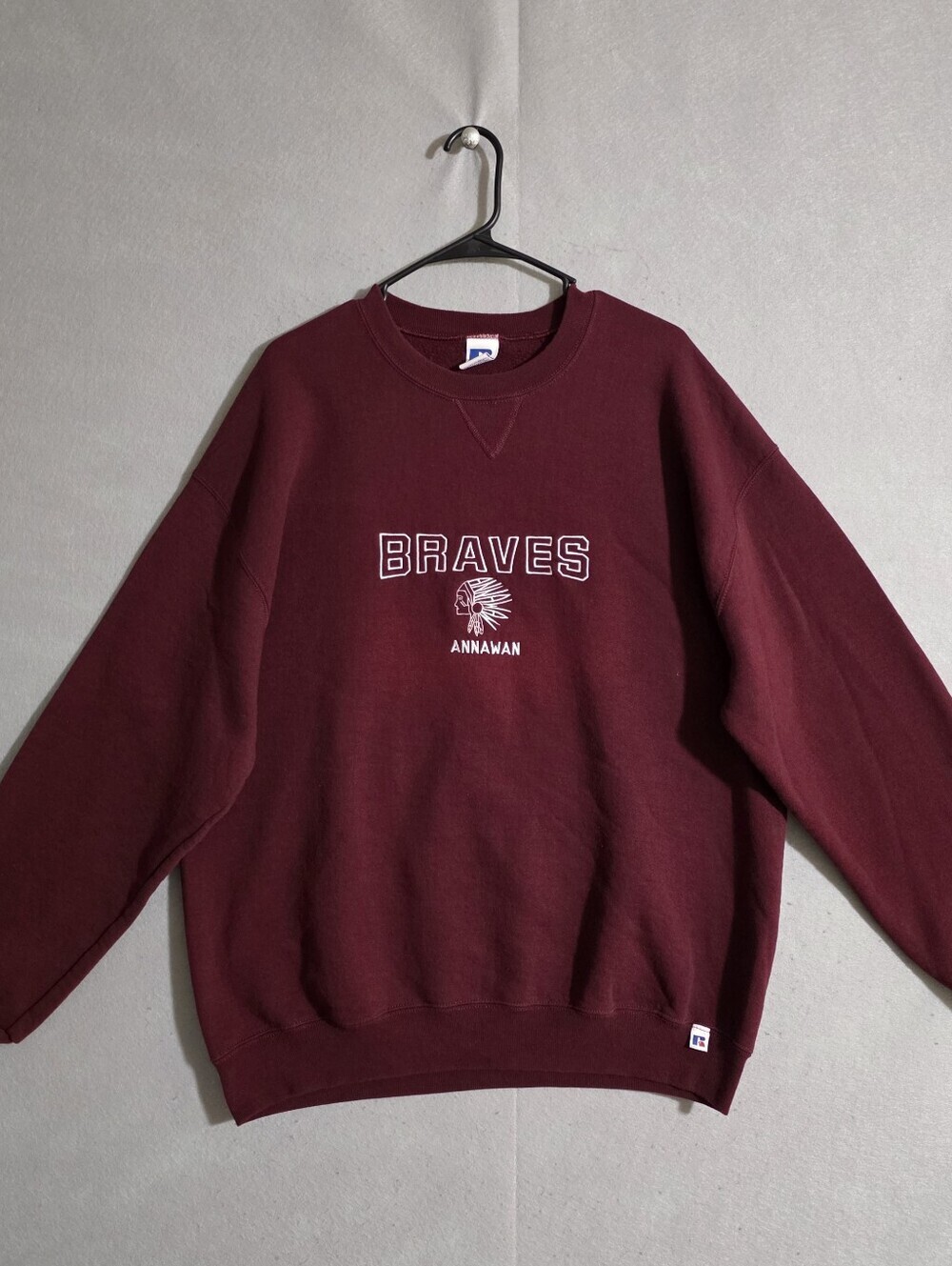Vtg Russell Athletic Mens Annawan Braves Embroidered Crewneck Sweatshirt Size XL